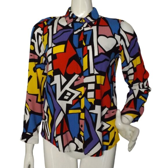 Big Dart Tops - Vintage Blouse, M, 90's Vibes, Color block/patterns, Long sleeve, Button Up